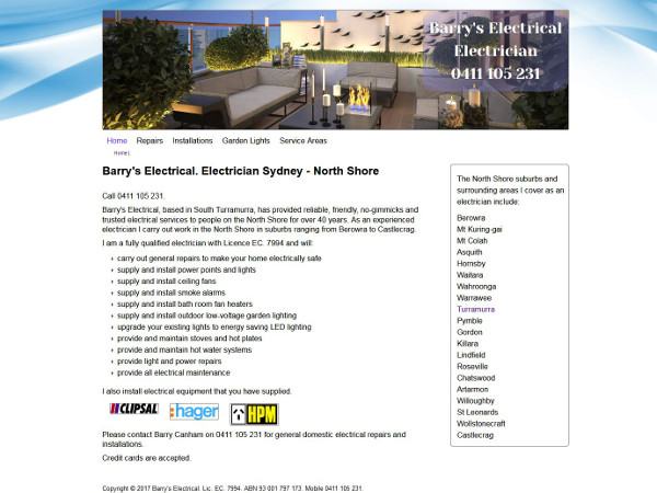 image of the front page of Barry's Electrical Turramurra