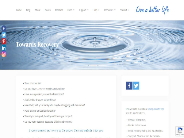 image of the front page of the Towards Recovery Live a Better Life website